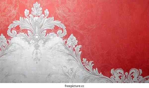 Red and Silver Baroque Wallpaper Design
