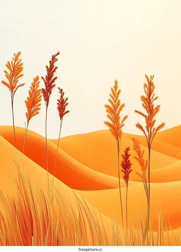 Orange Grass In Desert Landscape Illustration
