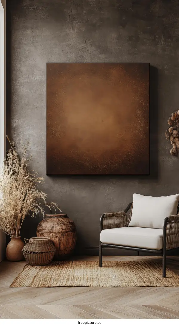 Modern Rustic Interior Design with Abstract Artwork