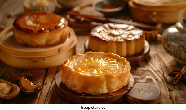 Closeup of Traditional Chinese Pastry with Honey Glaze