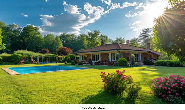 Large modern house with pool and garden