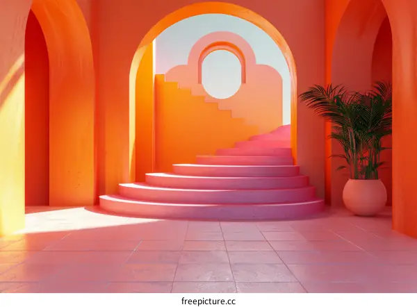 Vibrant Coral Interior Design with Modern Architectural Elements