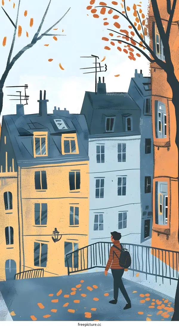 Autumn Day in Paris, Man Walking Through a Narrow Street