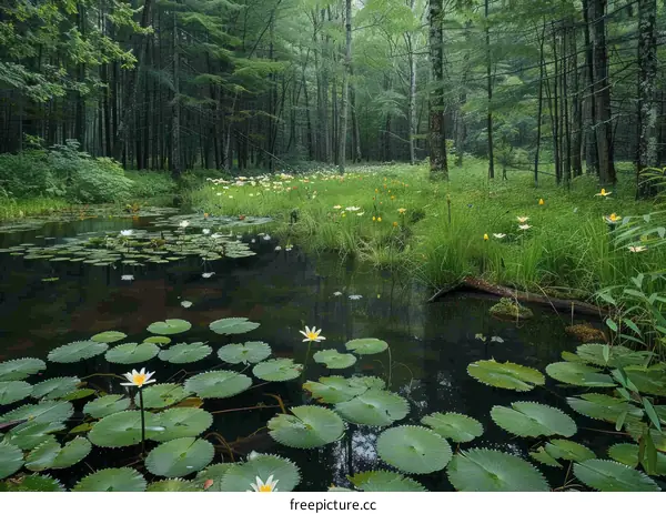 The beauty of nature in a forest pond