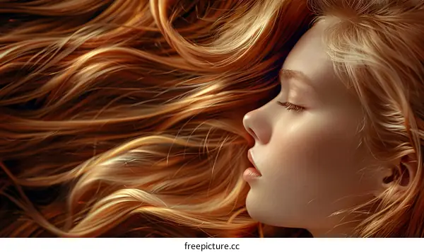 Close-up portrait of a beautiful woman with long red hair