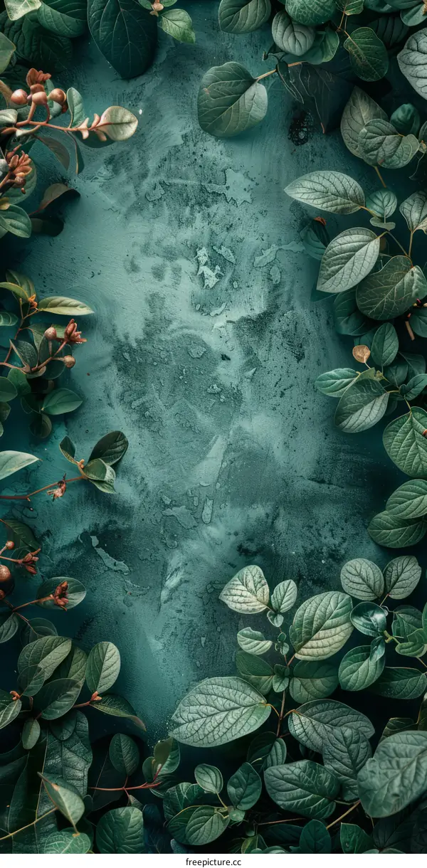 Lush Green Leaves Frame on Dark Background