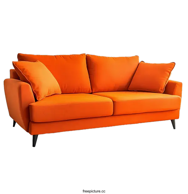 [Transparent Background PNG]Modern Orange Sofa with Minimalist Legs