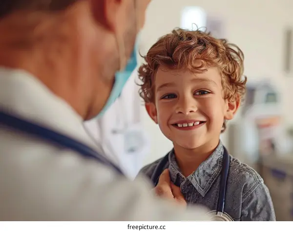 Pediatrician examining a smiling little boy