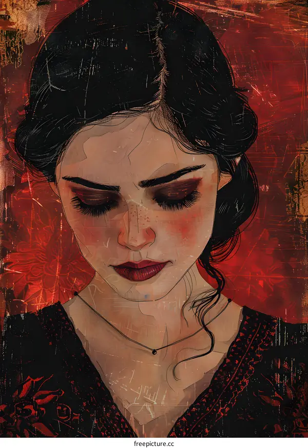 portrait of a young woman with black hair and red lips