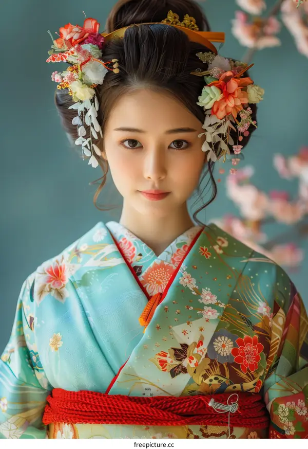 Portrait of a Japanese woman in traditional kimono