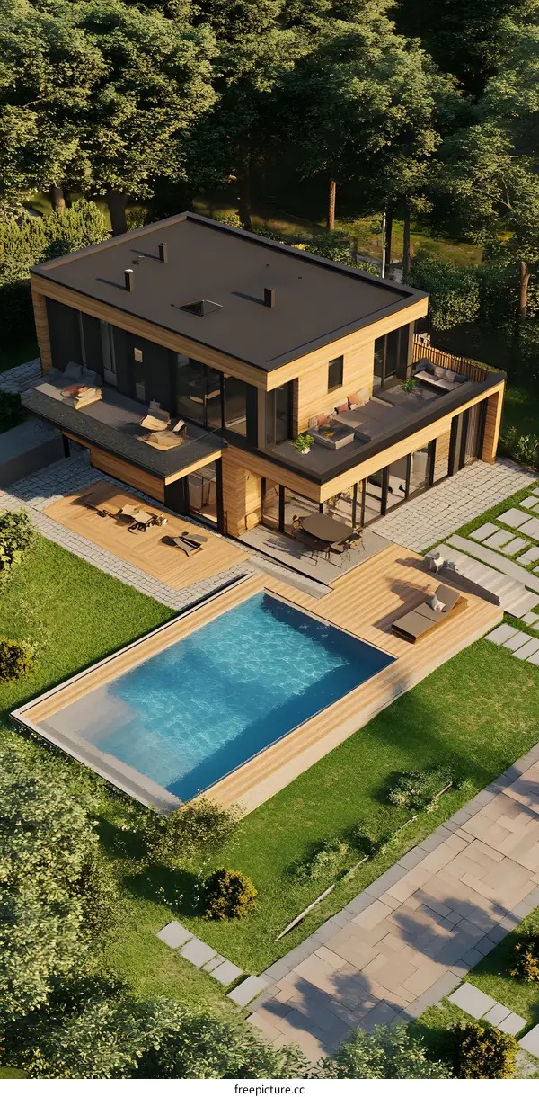 Modern House with Swimming Pool in the Woods