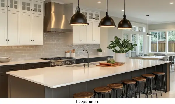 Modern Farmhouse Kitchen Island with Pendant Lights