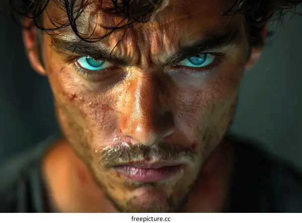 Close-up Portrait of a Caucasian Man with Intense Gaze