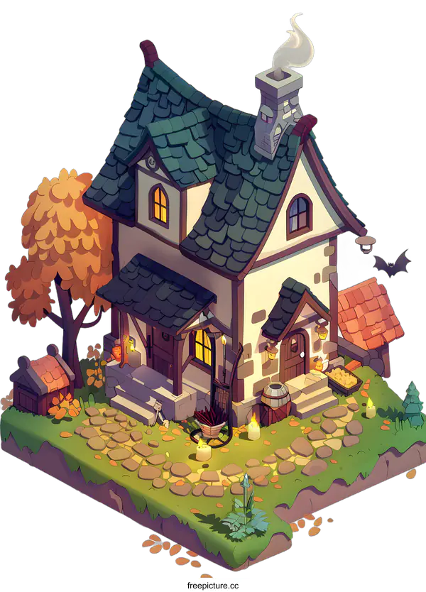 [Transparent Background PNG]Cute Cartoon Style Halloween Cottage House Illustration