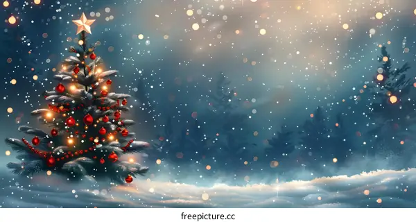 Christmas tree shining in the snow