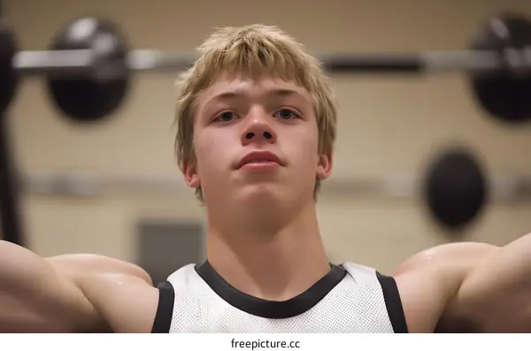 Young Man Lifting Weights At Gym