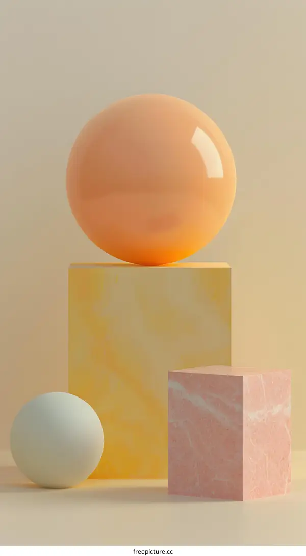 Abstract Minimalist 3D Rendering of Geometric Shapes on Pastel Background