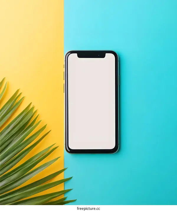 Blank Screen Smartphone on Yellow and Blue Background