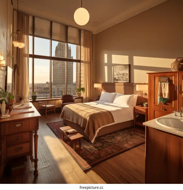 Vintage Hotel Room with City View