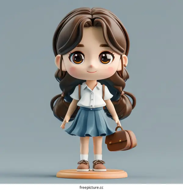 3D Model of a Cute School Girl in Uniform