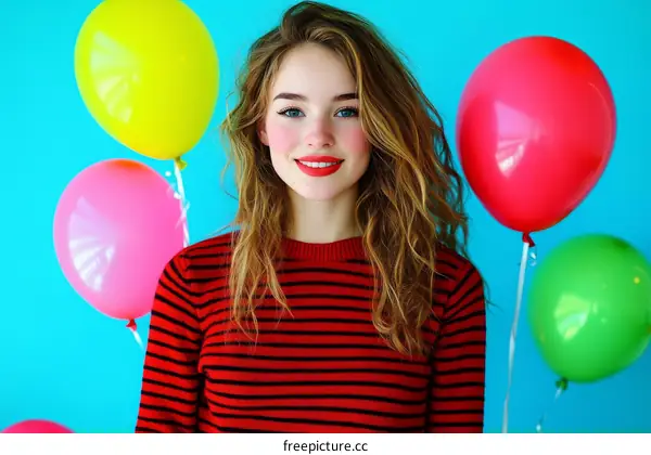 A Beautiful Woman with Colorful Balloons