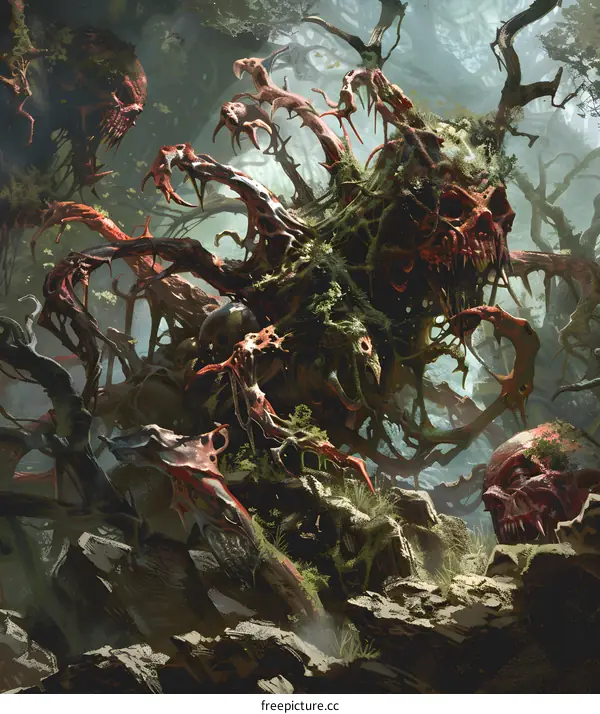Gnarled Tree Monster With Sharp Teeth And Claws