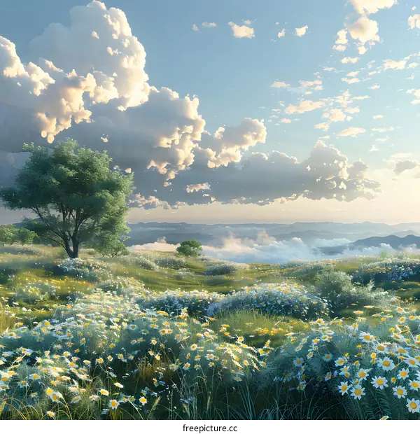 The daisies are blooming in the meadow.