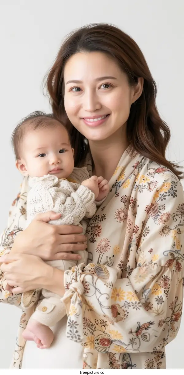 Asian mother holding her baby