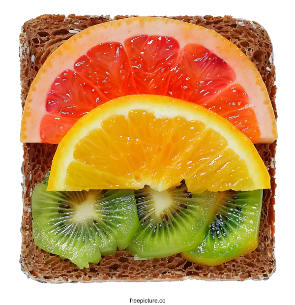 [Transparent Background PNG]Fresh Fruit Toast with Orange, Grapefruit, and Kiwi