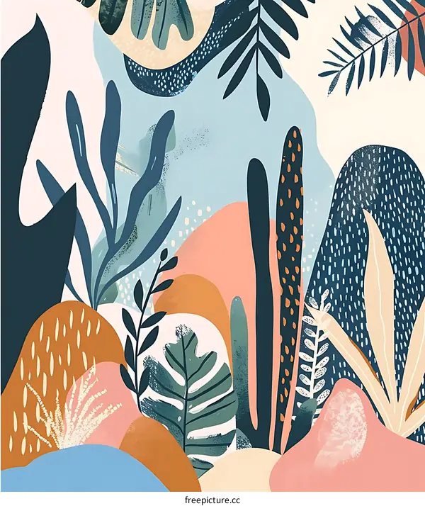Abstract Illustration with Colorful Leaves and Shapes