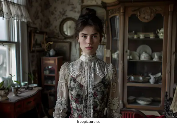 portrait of a young woman in a vintage dress