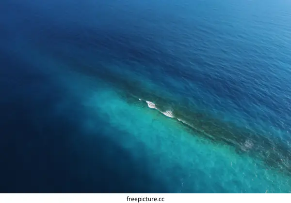 Aerial View of Turquoise and Deep Blue Ocean Waters