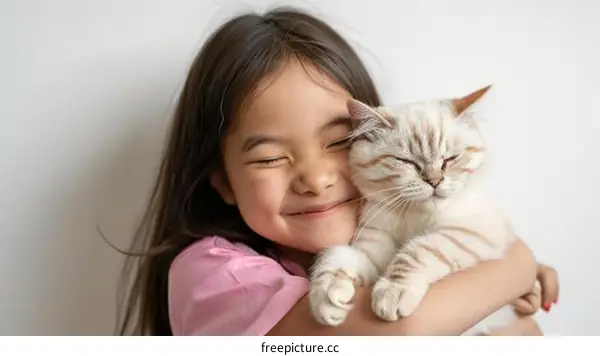 A girl hugging a cat