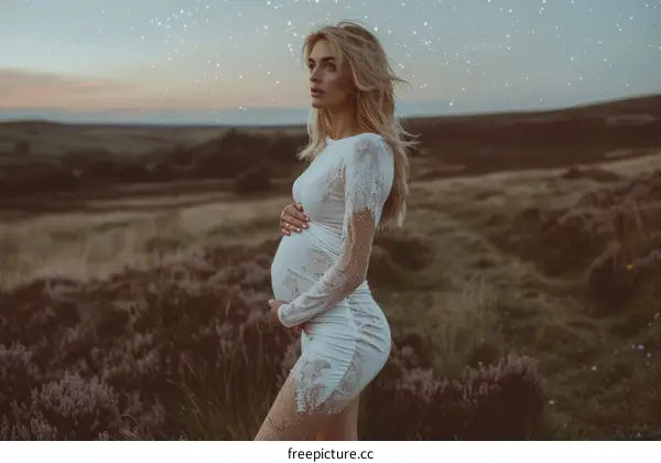 Expectant Mother Embraces Serenity Under a Starry Sky