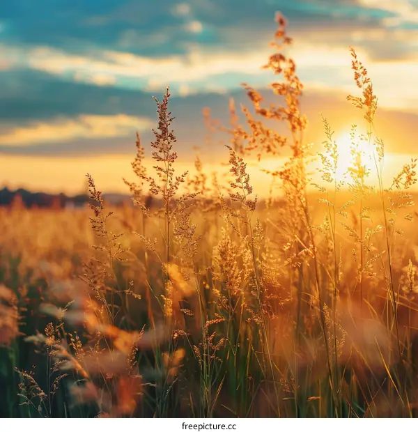 Field of wheat at sunset