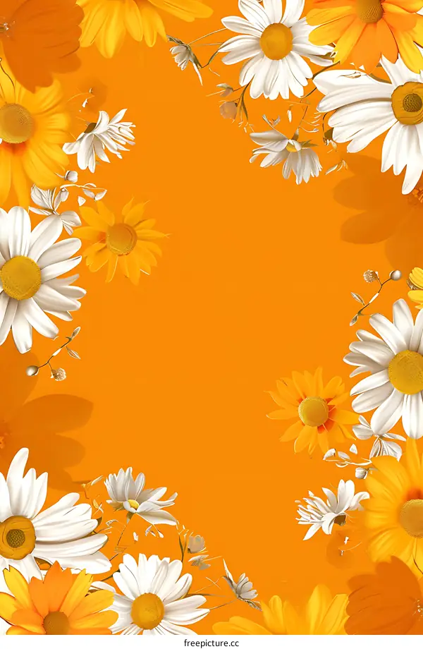 Orange Background with White and Yellow Daisies