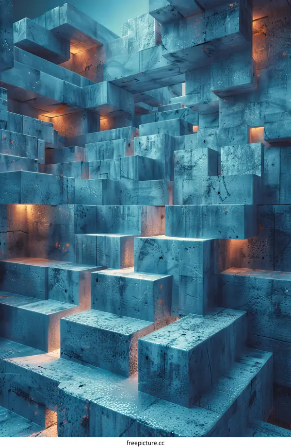 Blue Glowing Concrete Blocks Background