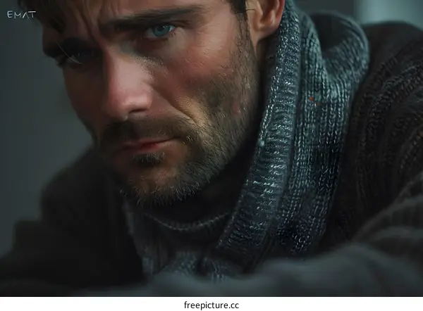 Portrait of a Man with a Beard and Blue Eyes