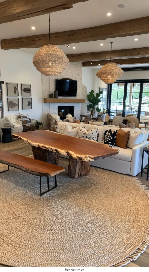 Modern Rustic Living Room with Round Rug