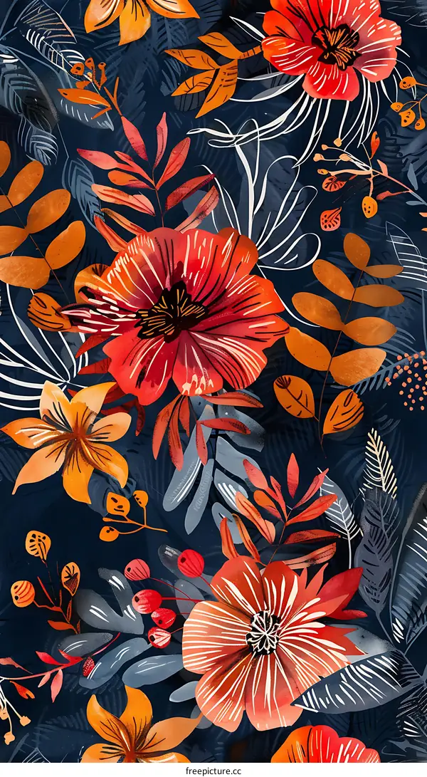 Colorful Floral Pattern Seamless Watercolor Illustration