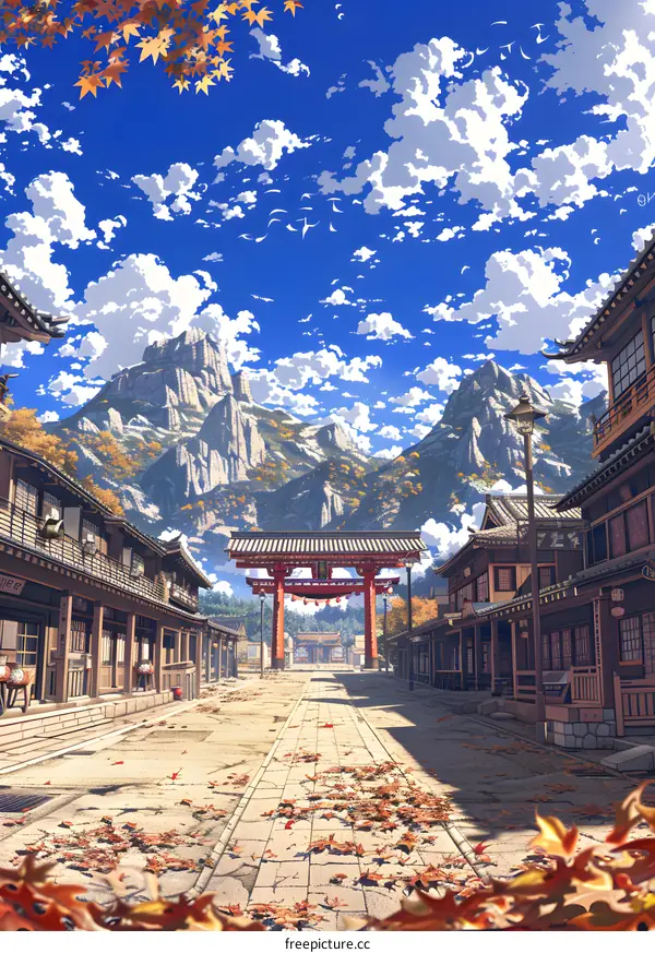 A Traditional Japanese Street in Autumn