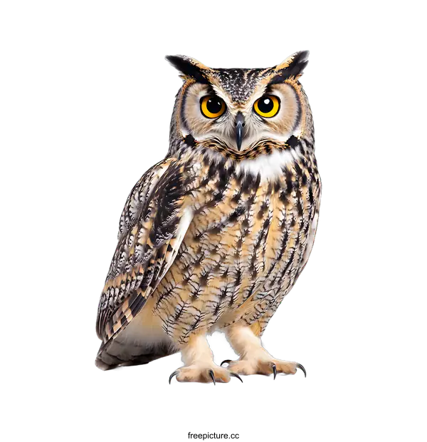[Transparent Background PNG]Brown and Black Owl with Yellow Eyes