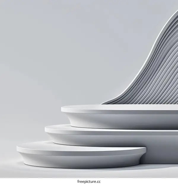 3D rendering of a podium with a curved wall in the background