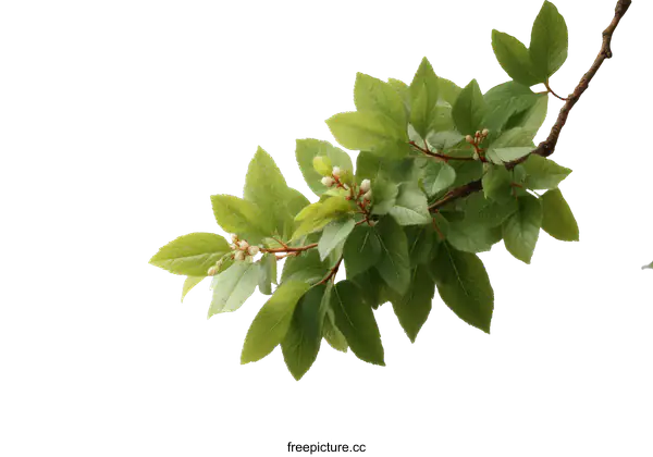 [Transparent Background PNG]Spring Branch with Fresh Green Leaves and Buds