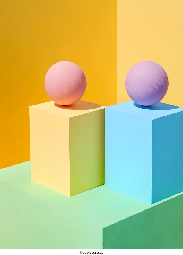 Minimalist Abstract Background with Colorful Cubes and Spheres