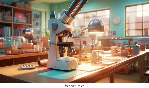 Retro Laboratory Interior with Microscope and Lamp