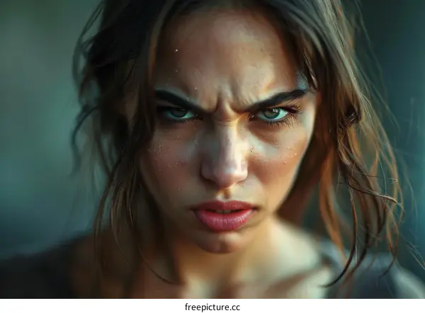 Close Up Portrait of a Woman with Intense Expression