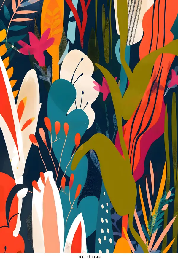 Abstract Floral Illustration with Blue and Green