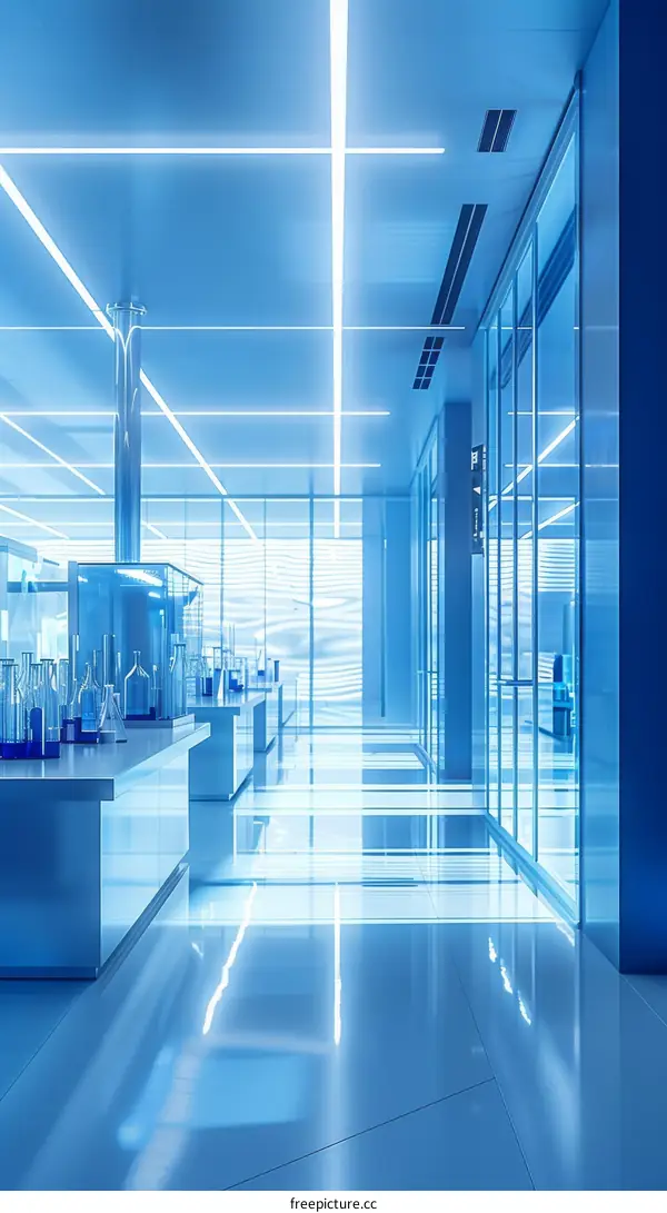 Modern Blue Laboratory Interior with Glass Walls