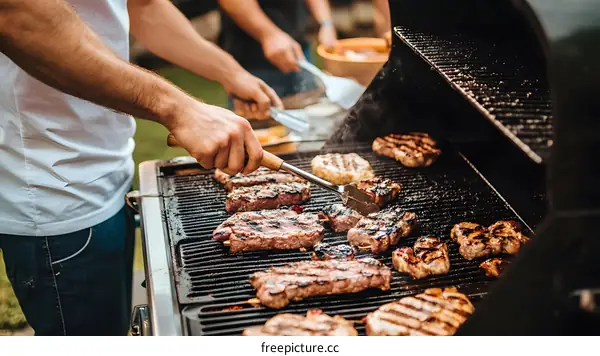 Man Grilling Steaks on a Barbecue Grill